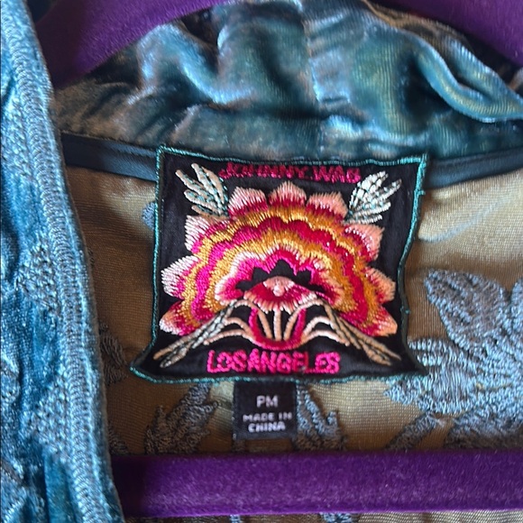 Teal Velvet Floral Kimono - Picture 2 of 6